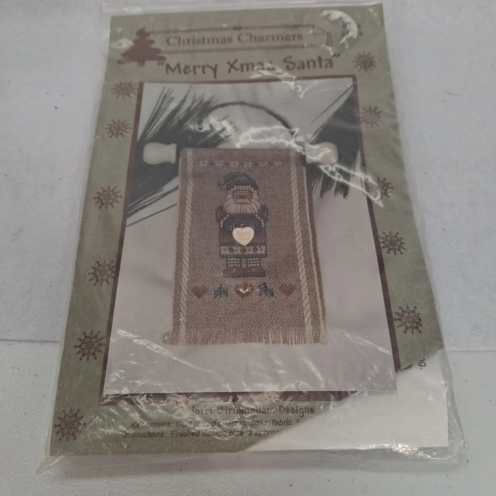 Lorri Birmingham Designs Cross Stitch Kit Merry Xmas Santa Brown 215-08 NEW